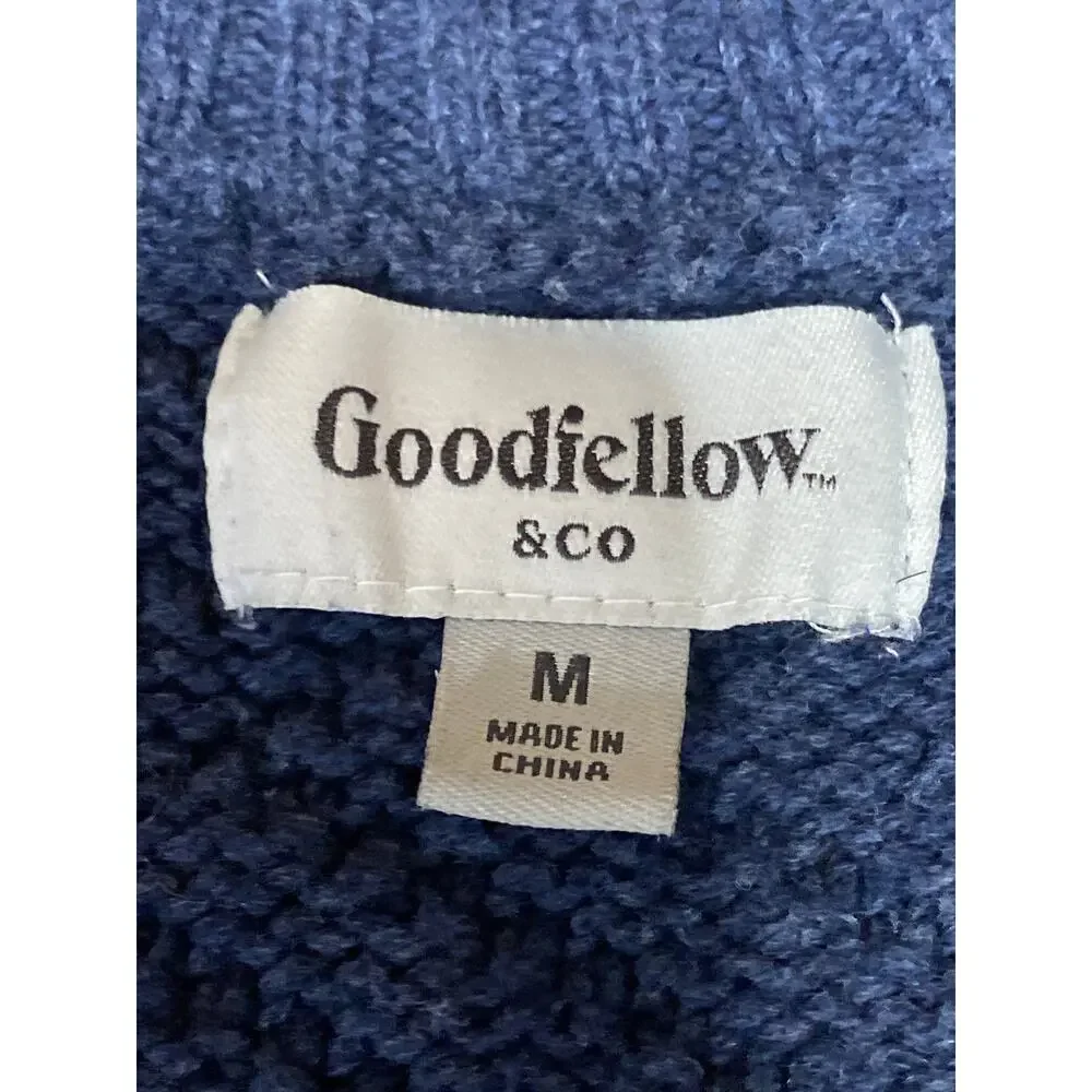 Goodfellow Men's Blue Cable Knit Long Sleeve Button Down Cardigan Sweater Top M
